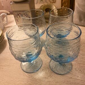 Anthropologie Textured Blue Glass Goblets